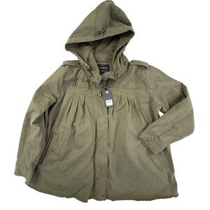 NEW Lucky Brand Military Utility Jacket Women Plus 1X Army Green Hooded Pleats